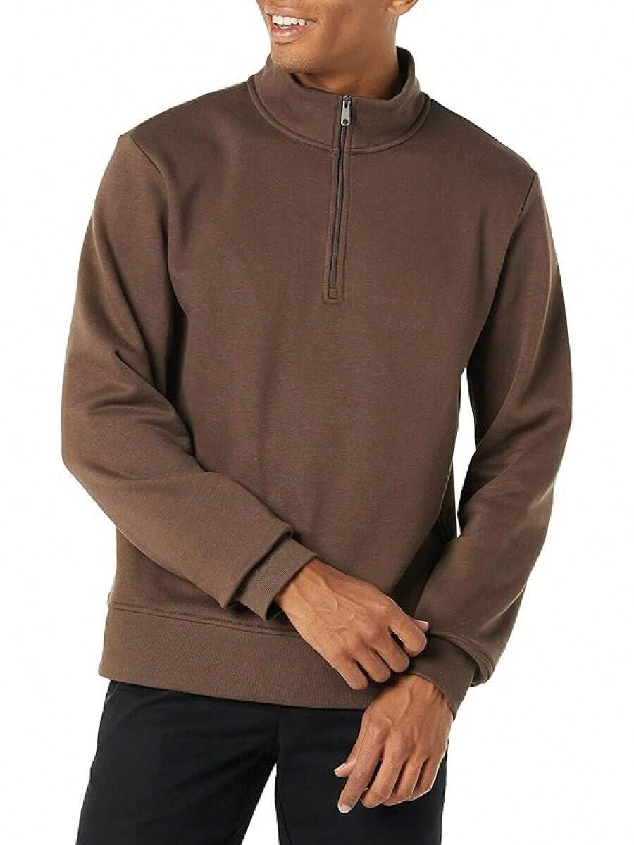Men's Long-Sleeve Quarter-Zip Pullover Fleece Sweatshirt, Style - 中棕色 - 查看 1