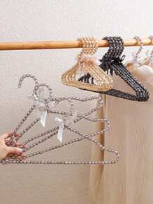 1件/10件蝴蝶结钻石珍珠衣架，高端精致收纳衣架，衣柜展示衣架，钻石珍珠塑料防滑无缝衣架，仙女可爱串珠晾衣架，女士连衣裙衣架 - 彩色 - 查看 10