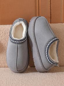 Winter Bestseller Lace Trim Slip-On Slippers For Women & Couples, Warm Thick Sole Vintage Style Indoor/Outdoor Wear Snow Boots