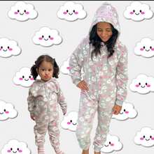 Pijama Fofinho Macacão Nuvem Kigurumi cosplay Menina Original Ideal para Festa Temática, Festa Do Pijama, Viagem, Lazer - Cinza - Visão 2