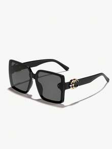 1 件女士休闲复古风格复古方形框架金属装饰时尚眼镜，适合搭配服装和送礼，春季新款太阳镜镜腿装饰优雅风格超大方形框架 - 彩色 - 查看 18