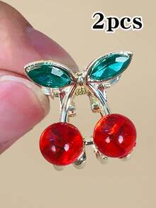 1/2/4/8pcs Red Cherry Pattern Cute Mini Hair Clips, Small Hair Claws, Delicate Hair Accessories, Mini Bangs Clips, Party Favors, Suitable For Daily Wear - Multicolor - View 10