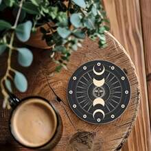 6pcs Black & Gold Sun & Moon Wooden Coasters - Heat Resistant, Suitable For Home, Afternoon Tea & Coffee - Ideal Christmas & Halloween Gift, 6pcs/Set, 1800pcs/300sets - Multicolor - View 3