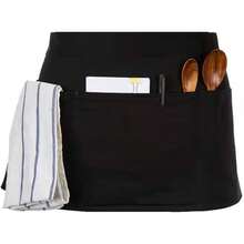 Cotton Linen Aprons With Pockets For Baking Funny Printed Aprons For BBQ Parties Server Aprons With 3 Pockets Black Server Waist Aprons Waitress Half Apron Waterdrop Resistant Waitress Apron Insulated Aprons For Hot Food Handling - Black-1Pack - View 1