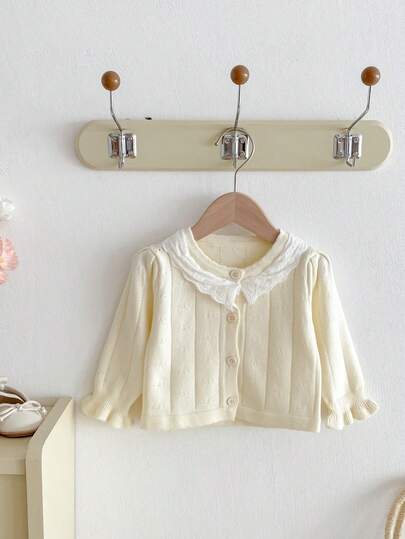 معطف كارديجان مُحبوك جديد للخريف للبنات الرضع، بياقة دانتيل متعددة الاستخدامات