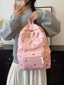 3pcs/Set Cartoon Puppy Print Backpack Set, Includes Backpack, Lunch Bag And Pencil Case, With Laptop Compartment, Adjustable Shoulder Straps, Multi-Pocket Large Capacity, Multifunctional Bookbag Set, Suitable For Women/Girls/Teens/College Students/Graduates, For Daily Use/Vacation/Travel/Back To School - Pink - View 9