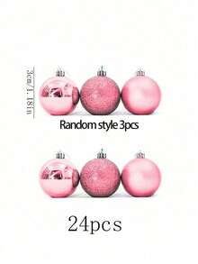 24pcs Pink Christmas Ornament Balls, Matte, Glossy, Frosted Finish, Suitable For Hanging On Christmas Tree, Home Decor, Window Display, Fireplace, Staircase, Wreaths, Centerpieces, Gift Box Accessories - Multicolor - View 2