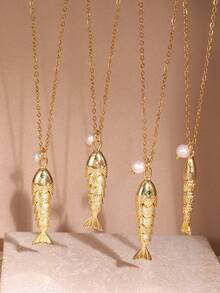 1 件独特设计高端创意项链，18K 镀金不锈钢锦鲤鱼吊坠项链，带 3D 可移动鱼，适合男女，日常佩戴或送礼