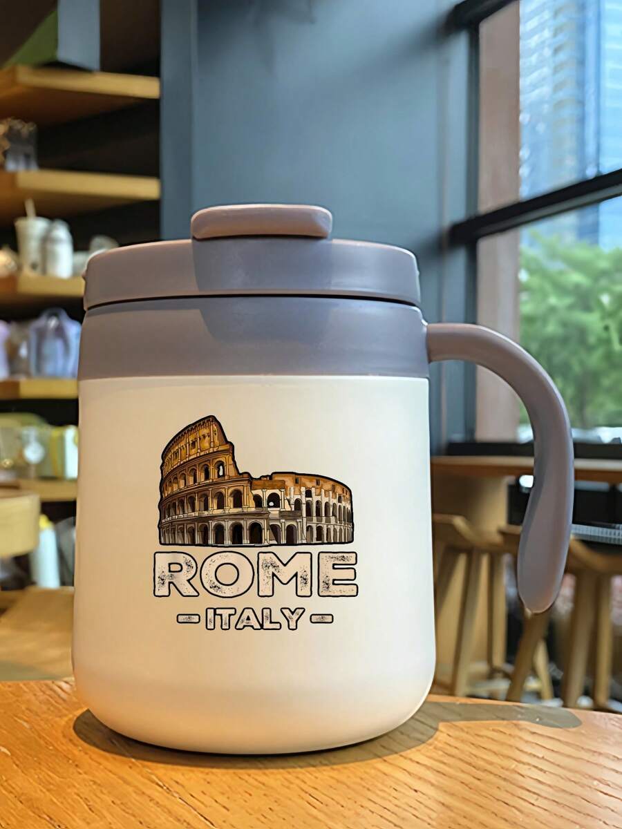 12 OZ Insulated Hot & Cold Mug Rome Italy Landmark Scene Printed A Water Bottle Designed For Water Enthusiasts, Perfect For Outdoor Picnics, Summer Outings, Outdoor Activities, Camping, Gym, Dorm, Yoga, Driving, And Commuting To Work. It Also Makes A Great Gift For Teachers, Graduation, Teacher's Day, Mother's Day, Or Birthdays. Suitable For Holding Water, Iced Tea, Or Coffee, It Can Accommodate Both Cold And Hot Drinks. - 白色 - 查看 1