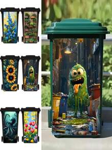 3D卡通垃圾人物花卉印花垃圾桶贴纸防水PVC户外垃圾桶海报可撕贴纸4种尺寸房间装饰墙面装饰墙贴墙贴