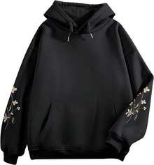 Women's Floral Printed Hoodies Vintage Aesthetic Flower Graphic Sweatshirt Cute Boho Fleece Thermal Hoodie Pullover - màu xanh lá - Xem 8