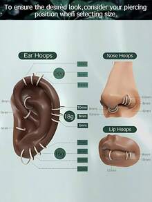 1件高端镶嵌锆石316L不锈钢鼻环16G/18G女士金耳环，封闭式环设计，不易脱落。穿孔饰品鼻环、双鼻中隔环、鼻中隔环、唇环、鼻中隔耳钉、海螺耳环、耳环、鼻中隔软骨鼻环、唇环、乳环、海螺环、耳轮耳环 - 金色 - 查看 10