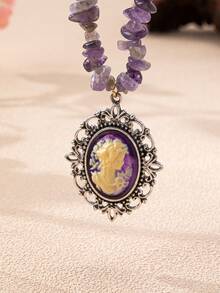 Figure Decor Oval Pendant Necklace - Multicolor - View 8