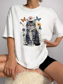 Stunning Wildflowers Butterflies Cottagecore Aesthetic-Shirt Men Women Kids         Art Graphic Tees  Crop Tops Summer Outfits Women's-Shirt Summer Tops -Shirt - White - View 1