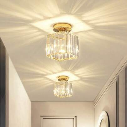 1pc Crystal Entrance Hall Light, Creative Glass Lampshade Ceiling Light For Foyer, Living Room, Corridor, No Bulb Included