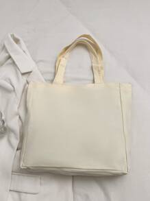 女士纯色帆布手提包，容量大，时尚，适合上学、休闲、旅行、街头风格、极简主义