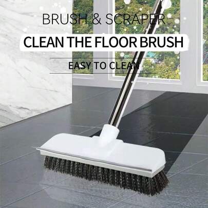1 Piece (2-In-1) Long Handle Floor Scrub Brush With Hard Bristles For Deep Cleaning Decks, Bathrooms, Bathtubs, Tiles, Grouts, Kitchens, Pools, Patios, Garages - Grey - For Homeowners & Cleaning Enthusiasts - Ideal For Heavy Duty Cleaning