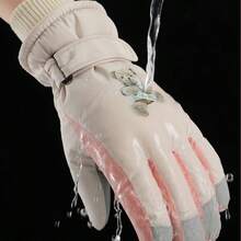 冬季户外滑雪手套，男女通用，加厚保暖内衬，-20°C保暖，触屏兼容，防滑掌面，防寒手指手套，可爱小熊图案 - 彩色 - 查看 5