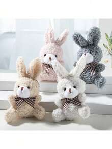 5个卡通领结坐姿兔子毛绒玩偶，可DIY钥匙扣、包包挂件，适合情人节、毕业派对、生日礼盒、婚礼派对装饰、生日派对DIY装饰、包包钥匙扣挂件、圣诞节、儿童派对礼物、儿童礼物 - 彩色 - 查看 7
