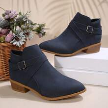 New Women's All-Match Solid Color Business Commute Buckle Criss-Cross Zipper Short Boots, American Style Office Home Wear, Suitable For Spring, Summer, Autumn, Winter - Royal Blue - View 2