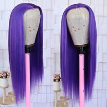 13X4 Long Straight 26 Inch Dark Purple Lace Front Wig Lace Front Synthetic Wig Pre-Plucked Hairline Halloween Wigs Heat Resistant Fiber Hair Silky Straight Wig For Women Cosplay Party Daily Use - 紫色 - 查看 2