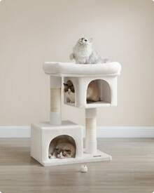 Cat Tree, 84 Cm Tower, L, Condo For Large Cats Up To 7 Kg, Large Perch, 2 Caves, Scratching Post, Cream White - White - View 3
