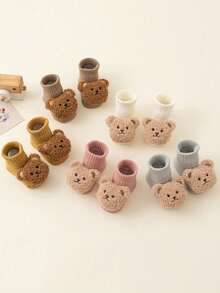 2 双婴儿幼儿可爱熊春秋新款毛绒防滑圆点抓地短袜，舒适保暖透气，多种颜色可选，适合居家、日常穿着、聚会 - 彩色 - 查看 7