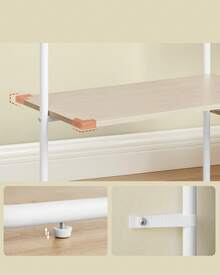 Clothes Rail, Clothes Rack With Shoe Shelf, Heavy-Duty Storage Rack, 6 Storage Shelves, 2 Hanging Rails, Matchstick-Shaped Hooks, Natural Beige And Matte White - White - View 4