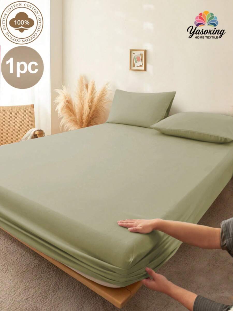 1 pieza Sábana ajustable de 100% algodón de color verde claro, de bolsillo profundo, suave y transpirable, protector de colchón para dormitorio, todo el año, cómodo, para cama individual, matrimonial, king y queen, con bolsillo profundo de hasta 30 cm, sábana de cama, ropa de cama para dormitorio - menta profunda - Ver 1