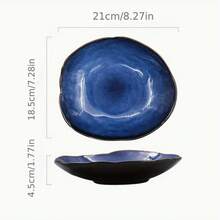 taufikt 1pcs Ceramic Serving Ware, Salad Vegetable Pasta Steak Plate,Microwave And Dishwasher Safe(Blue) - 寶藍色 - 查看 7