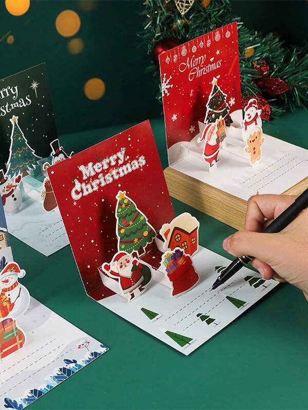 1/4 Stück zufällige Weihnachtskarten, Weihnachtsgeschenkkarten mit Umschlag Aufkleber, 3D süße Feiertags Karten, Weihnachtsmann, Schneemann, Lebkuchenmann, Weihnachtsbaum großes Verpackungsset, geeignet für Weihnachten, Weihnachtsgeschenk Liebesbekenntnis Karte