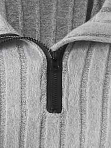 2pcs/Set Girls Casual Fashionable Minimalist Zip-Up Polo Shirt Long Sleeve Top And Striped Side Pants Set, Autumn/Winter 2025 - Grey - View 5