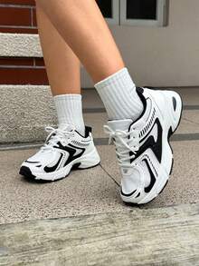 Soft Leather Thick-Soled Height-Enhancing Sneakers, Women's Breathable Mesh 2025 Spring, Summer And Autumn New Casual Running Shoes, Music Festival Millennial Style Back To School Must-Have - Đen tuyền - Xem 1