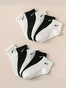 10双儿童黑白纯色休闲运动中筒袜 - 黑與白 - 查看 2