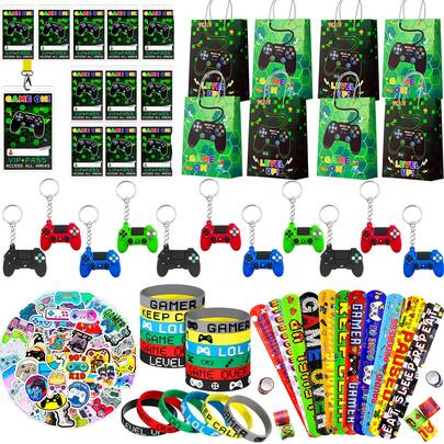 FRUITFUL PARTY. Video Game Party Favors,110pcs Gamer Party Favors Set Including Video Game Wristband Slap Bracelets Keychain Vip Pass Ticket & Gamer Goodie Bags Etc Gaming Party Favors