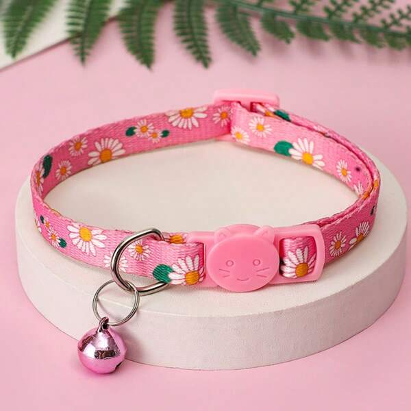 1pc Pet Cute Collar With Heat Transfer Daisy Pattern, Made Of Polyester Suitable For Small/Medium Pets, Cats & Dogs