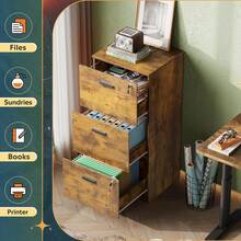3 Drawer File Cabinet With Lock, Vertical Wood Filing Cabinet For Home Office, Printer Stand For Letter And A4 Size, White - Rustic Brown - View 5