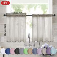 1 pièce Rideau transparent de couleur unie, rideau de fenêtre transparent à moitié, rideau filtrant de poche de tige pour ombrage. Convient pour la décoration de la cuisine, de la salle de bain et du café. Rideau de voile