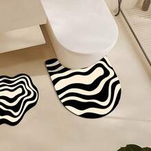 1/3件套经典黑白波浪纹家居装饰地垫套装，浴室防滑吸水地毯，硅胶复古图案浴室地垫，U型马桶洗手池吸水脚垫，2.5毫米厚玄关装饰浴室厨房装饰厨房地毯 - 波紋 - 查看 3