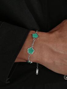 1 件不锈钢男士时尚五叶草手链，适合日常装饰