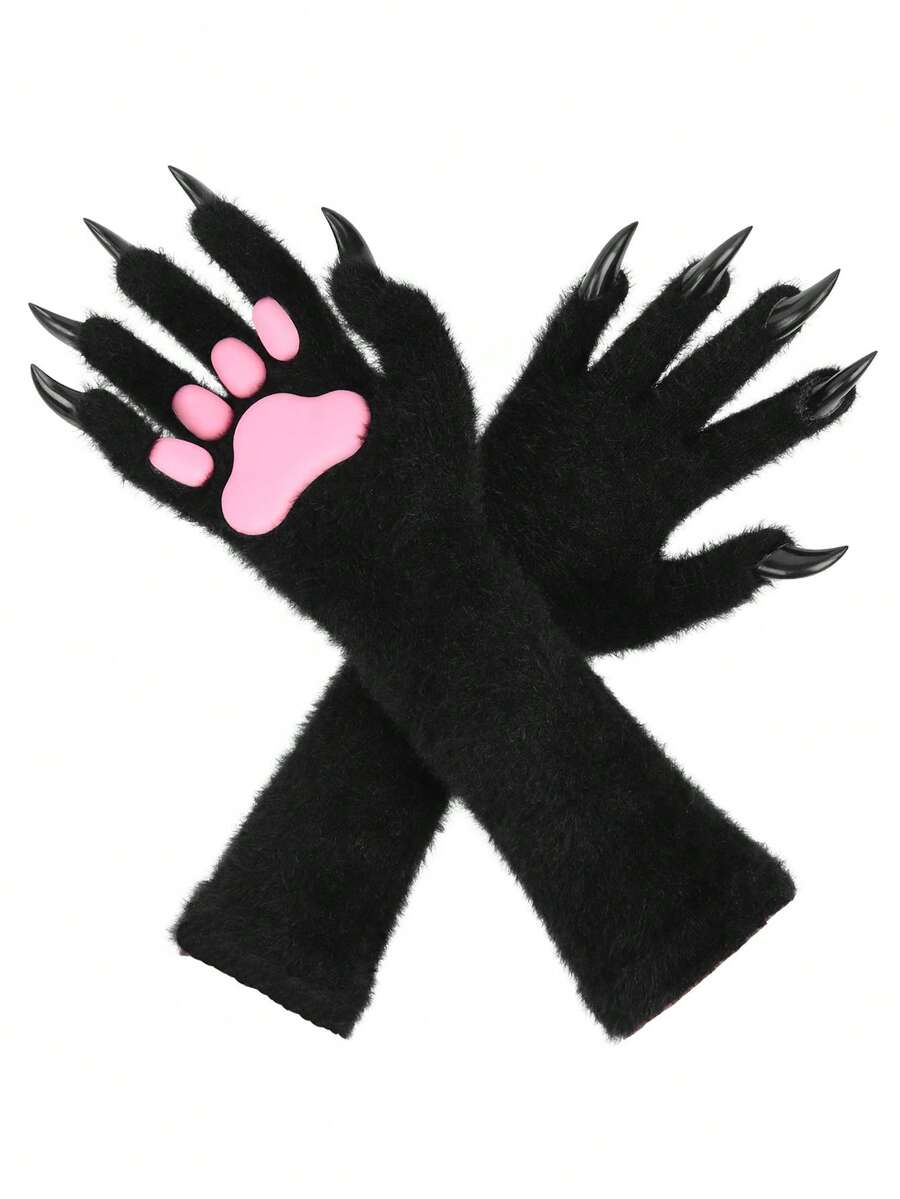 动物爪子服装道具手套猫熊狐狸狼狗爪子垫适用于角色扮演派对、万圣节