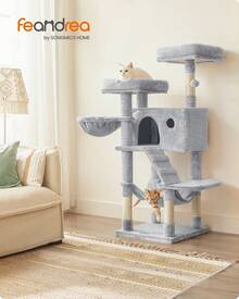Feandrea Cat Tree, Cat Tower For Large Cats, Ultra-Soft, White-Grey Ombré - 灰色 - 查看 1