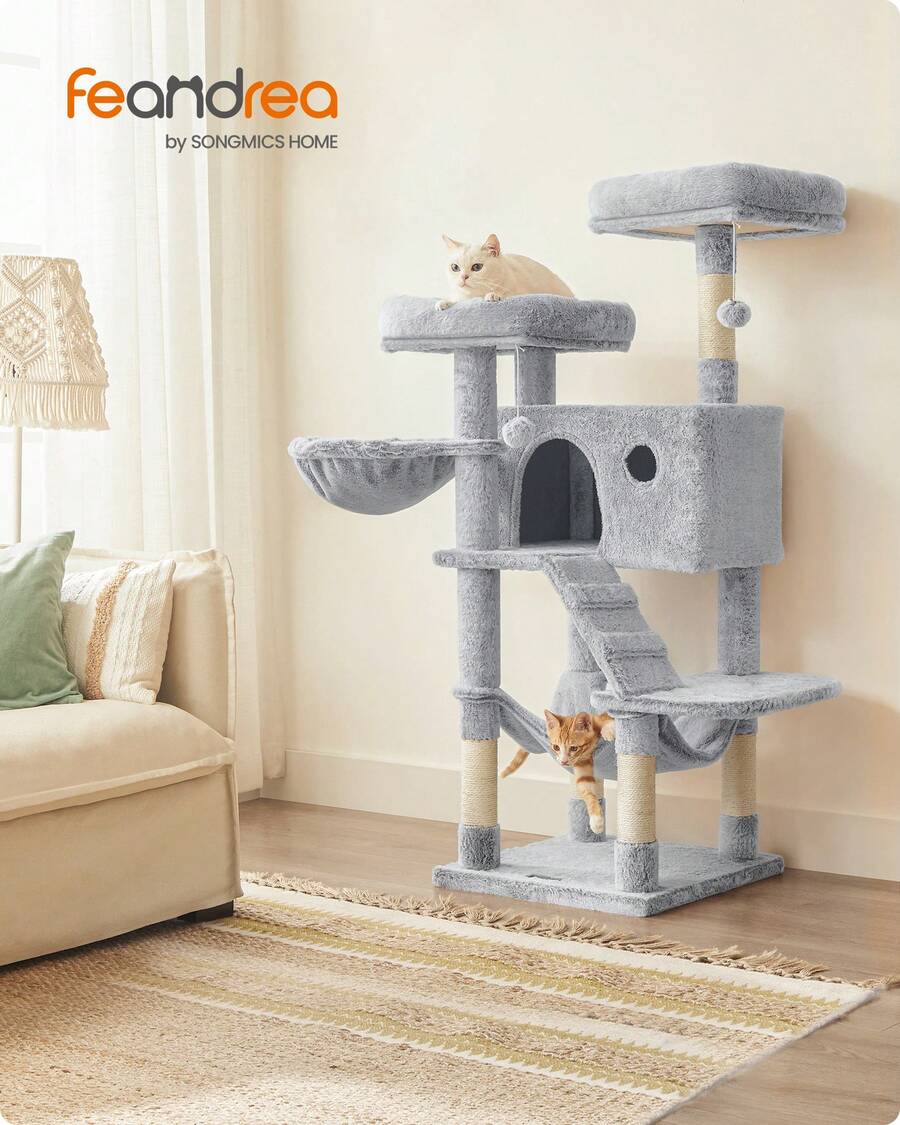 Feandrea Cat Tree, Cat Tower For Large Cats, Ultra-Soft, White-Grey Ombré - 灰色 - 查看 1