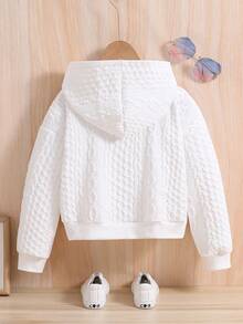 Young Girl Solid Color Letter Embroidered Zip-Up Sweatshirt - White - View 2