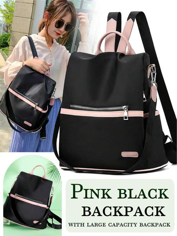 Sac à dos rose et noir de grande capacité