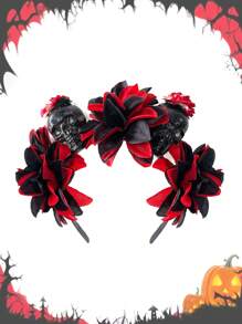 1pc Halloween Realistic Black & Red Skeleton Flower Headband, Dark Gothic Style Day Of The Dead Party Costume Accessory For Women - Multicolor - View 17