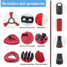 Replacement Mop Heads,  Turbo Mop Refills, Microfiber Mop Head Set, Base, Brush, And Handle Replacement For EasyWring Spin Mop - 紅色 - 查看 3