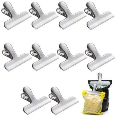 10 Pack Bag Clips 3 Inch Heavy Duty Metal Chip Clips Stainless Steel Food Bag Clips Paper File Clips Clamp For Kitchen Home Cafe Office Camping