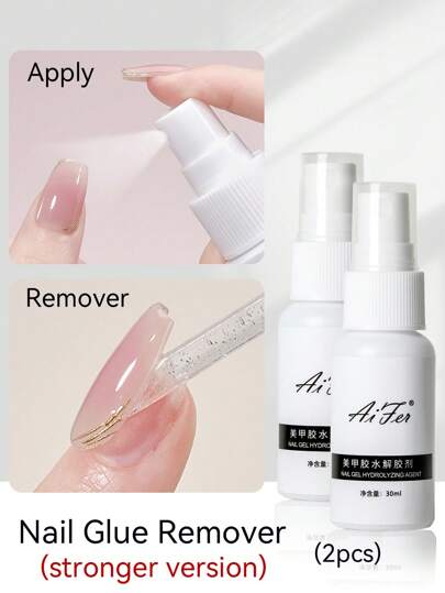 AiFer 1瓶30毫升指甲胶水卸除剂，适用于按压式指甲，可轻松卸除固体指甲胶水和凝胶指甲油，不适用于凝胶底油或凝胶指甲油。