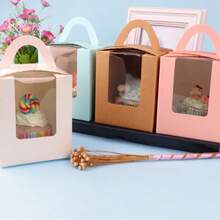 10/20/50 Pcs Single White Cupcake Boxes With Insert, Handle And Window, 1 Holder Kraft Paper Cupcake Container, Cupcake Holder, Bakery Pastry Container For Muffin - Multicolor - View 2